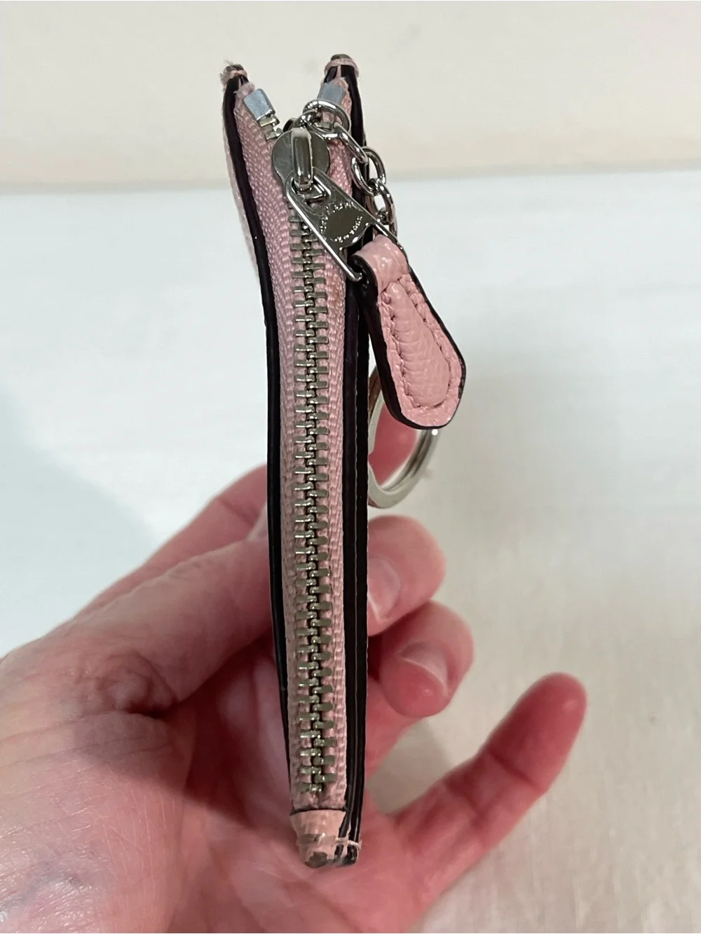 Coach Pink Leather ID Card Case with Keyring